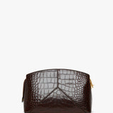 Victoria Beckham - Victoria Clutch Bag In Dark Brown Croc Embossed Leather