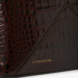 Victoria Beckham - Victoria Clutch Bag In Dark Brown Croc Embossed Leather