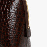 Victoria Beckham - Victoria Clutch Bag In Dark Brown Croc Embossed Leather