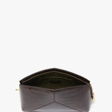 Victoria Beckham - Victoria Clutch Bag In Dark Brown Croc Embossed Leather