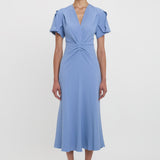 Victoria Beckham - Gathered V-Neck Midi Dress In Bluebell