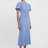 Victoria Beckham - Gathered V-Neck Midi Dress In Bluebell