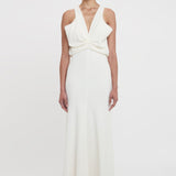 Victoria Beckham - Draped Armhole Detail V-Neck Gown In Ivory