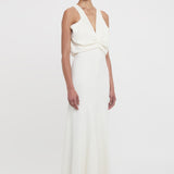 Victoria Beckham - Draped Armhole Detail V-Neck Gown In Ivory