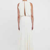 Victoria Beckham - Draped Armhole Detail V-Neck Gown In Ivory