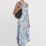 Victoria Beckham - Asymmetric Draped Midi Dress In Ice Blue Satin Flowers