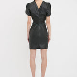 Victoria Beckham - Gathered Waist Mini Dress In Soft Black Leather