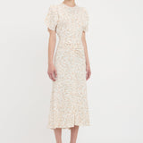 Victoria Beckham - Gathered Waist Midi Dress In Floral Ovation Peach