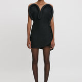 Victoria Beckham - Padded Tube Detail Heart Mini Dress In Charcoal