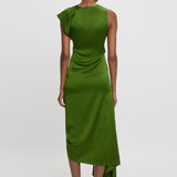 Victoria Beckham - Draped Tuck Detail Midi Dress in Algae Green