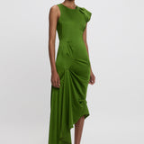 Victoria Beckham - Draped Tuck Detail Midi Dress in Algae Green