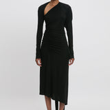 Victoria Beckham - Slash-Neck Ruched Midi Dress In Black