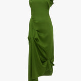 Victoria Beckham - Draped Tuck Detail Midi Dress in Algae Green