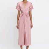 Victoria Beckham - Gathered V-Neck Midi Dress In Peony