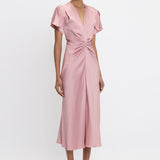 Victoria Beckham - Gathered V-Neck Midi Dress In Peony