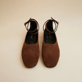 MANU ATELIER - Manu Ballet Flats With Cross Over Ankle Strap Chocolate Suede