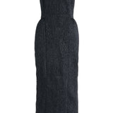 GABRIELA HEARST - Girard Shirred Maxi Dress with Lining in Black Pearlized Nappa Leather