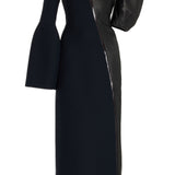 GABRIELA HEARST - Merlin Midi Dress in Black Wool Silk Cady and Nappa Leather