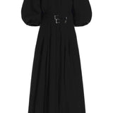 GABRIELA HEARST - Elea Pleated Maxi Dress in Black Aloe Linen