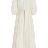 GABRIELA HEARST - Andy Pleated Maxi Shirtdress in Ivory Virgin Wool Cashmere