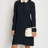 Chanel 97/A Navy Long Sleeve Midi Dress with Detachable Collar Detail FR "Petit" (UK 12)