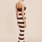 Posse - THEO STRAPLESS DRESS - CHOCOLATE STRIPE