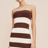 Posse - THEO STRAPLESS DRESS - CHOCOLATE STRIPE