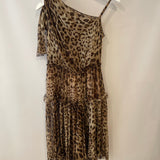 Dolce & Gabbana Brown Silk Leopard Asymmetric Tiered Midi Dress Size IT 44 (UK 12)