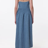 GABRIELA HEARST - Althea Lace Slip Maxi Dress in Light Blue Recycled Cotton Linen Denim