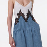 GABRIELA HEARST - Althea Lace Slip Maxi Dress in Light Blue Recycled Cotton Linen Denim