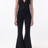 GABRIELA HEARST - Ayala Flare Cropped Knit Pant in Black Merino Wool Cashmere