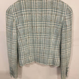 Chanel 1997 Vintage Baby Blue, Brown and White Tweed Jacket with CC Button Details Size FR 36 (UK 8)