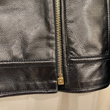 Chanel Black Leather Asymmetric Jacket with White Fur Details and Logo Buttons Detail Size FR 34 (UK 6)