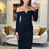 Khaite Black Stretch-Knit Long Sleeve Maxi Dress With Sweetheart Neckline Size XS (UK 6)