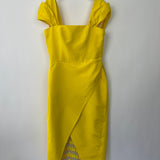 Carolina Herrera Yellow Silk Sleeveless Midi Dress with Embroidery Lining Detail Size US 10 (UK 14)