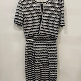 Christian Dior Navy and White Striped Textured Midi Dress and Cardigan Set Size FR 42 (UK 14)