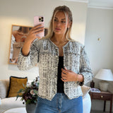 Chanel White and Black Runway Tweed Jacket with Pearl Detail FR 42 (UK 14)