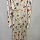 Paco Rabanne Cream Floral Long-Sleeve V-Neck Midi Dress with Button Detail Size FR 40 (UK 12)