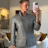 Chanel Black & Silver Metallic Tweed Jacket with CC Button Details Size FR 40 (UK 12)