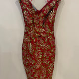 Prada Red & Gold Midi Dress with Floral & Bow Detail Size IT 40 (UK 8)