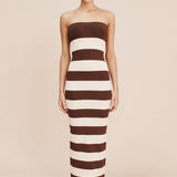 Posse - THEO STRAPLESS DRESS - CHOCOLATE STRIPE