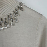 Zimmermann Cream Cropped Knit High Neck Jumper with Crystal Neck Line Embellishment Detail Size OP/XS (UK 6/8) RRP £550