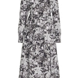 GABRIELA HEARST - Galway Maxi Shirtdress in Grey Scale Printed Silk Twill