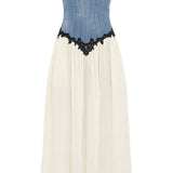 GABRIELA HEARST - Glenn Lace Maxi Dress in Light Blue Recycled Cotton Linen Denim