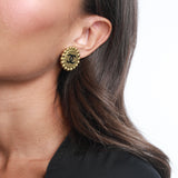 Chanel Vintage Brushed Gold Round Clip-On Earrings with Black CC Logo Detail