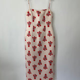 Emilia Wickstead Beige Midi Dress with Abstract Red Printed Detail Size UK 12