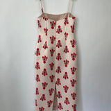 Emilia Wickstead Beige Midi Dress with Abstract Red Printed Detail Size UK 12