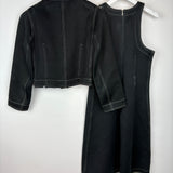 Courreges Black Short Jacket and Midi Dress Set With White Stitching Detail & White Buttons FR 40/38 (UK 10-12)