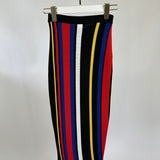 Balmain Black, Red, Yellow Stripe Multi-Colour Knitted Midi Skirt with Zip Back Detail  FR 34 (UK 6)