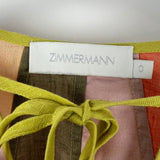 Zimmermann Multi-Colour Stripe Linen Midi Skirt and Top Set with Shell Belt Size 0 (UK 8)